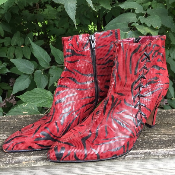 Stella Maris Ferraro Red Zebra Print Ankle Boots